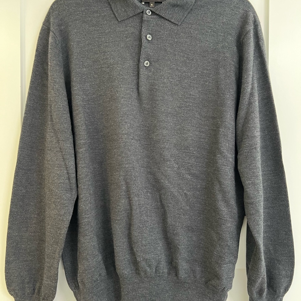 Paul Stuart Gray Knit Polo Sweater